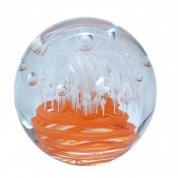 Dekokugel-Briefbeschwerer 9 cm, Spirale mit Blasen, orange-weiß