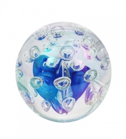 Dekokugel-Briefbeschwerer 9 cm, Luftblasen mit Öleffekt, blau-klar