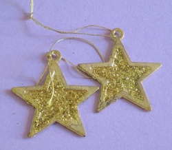Metall Sternanhänger glittergold antik, 35 mm, 2 Stück