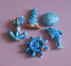 Polyresin Seewelt blau, 5 Stück