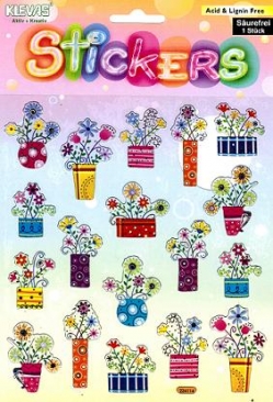 Sticker groß bunt transparent, Blumen bunt in Vasen