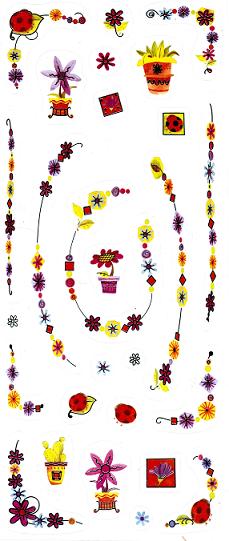 Sticker bunt transparent, Glückskäfer und Blumenborten