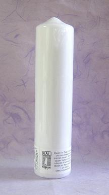 Stumpenkerzen Rohling Spitzkopf, RAL getaucht, weiss, 250 x 60 mm