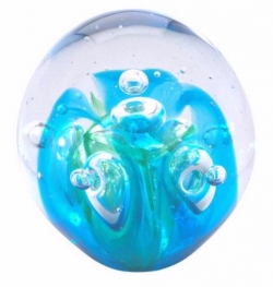 Dekokugel-Briefbeschwerer 9 cm, Welle mit Blasen, blau-grün