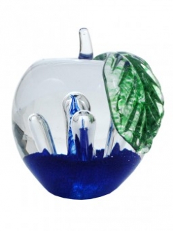 Glas Briefbeschwerer in Apfelform, 7-8 cm, blau