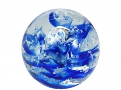 Dekokugel-Briefbeschwerer 9 cm, Wellen nachtleuchtend, klar-blau