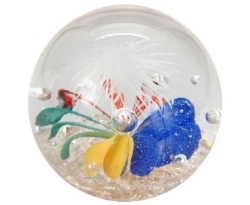 Dekokugel-Briefbeschwerer 9 cm, Blume weiss über Grund, bunt