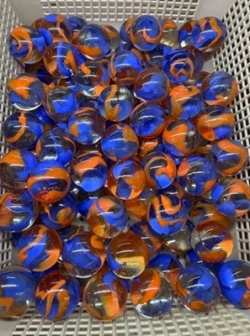 Glaskugeln twisted, orange-navyblue, ca. 25 mm, Kilo