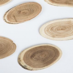 Holzscheiben Minivarianten, glatt, lang-oval, natur, ca. 8 bis 10 cm, 100 gr.