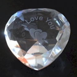 Motiv Herz geschliffen aus Kristallglas, Aufschrift I love you, 1 Stck.