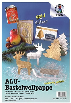 Bastelwellpappen Alu, 5 Stück sortiert gold und silber
