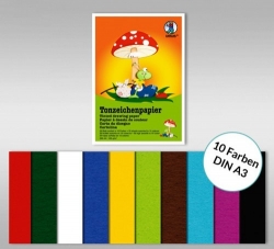 Bunter Tonzeichenpapierblock DIN A 3 von URSUS®, bunt sortiert, 10 Bögen